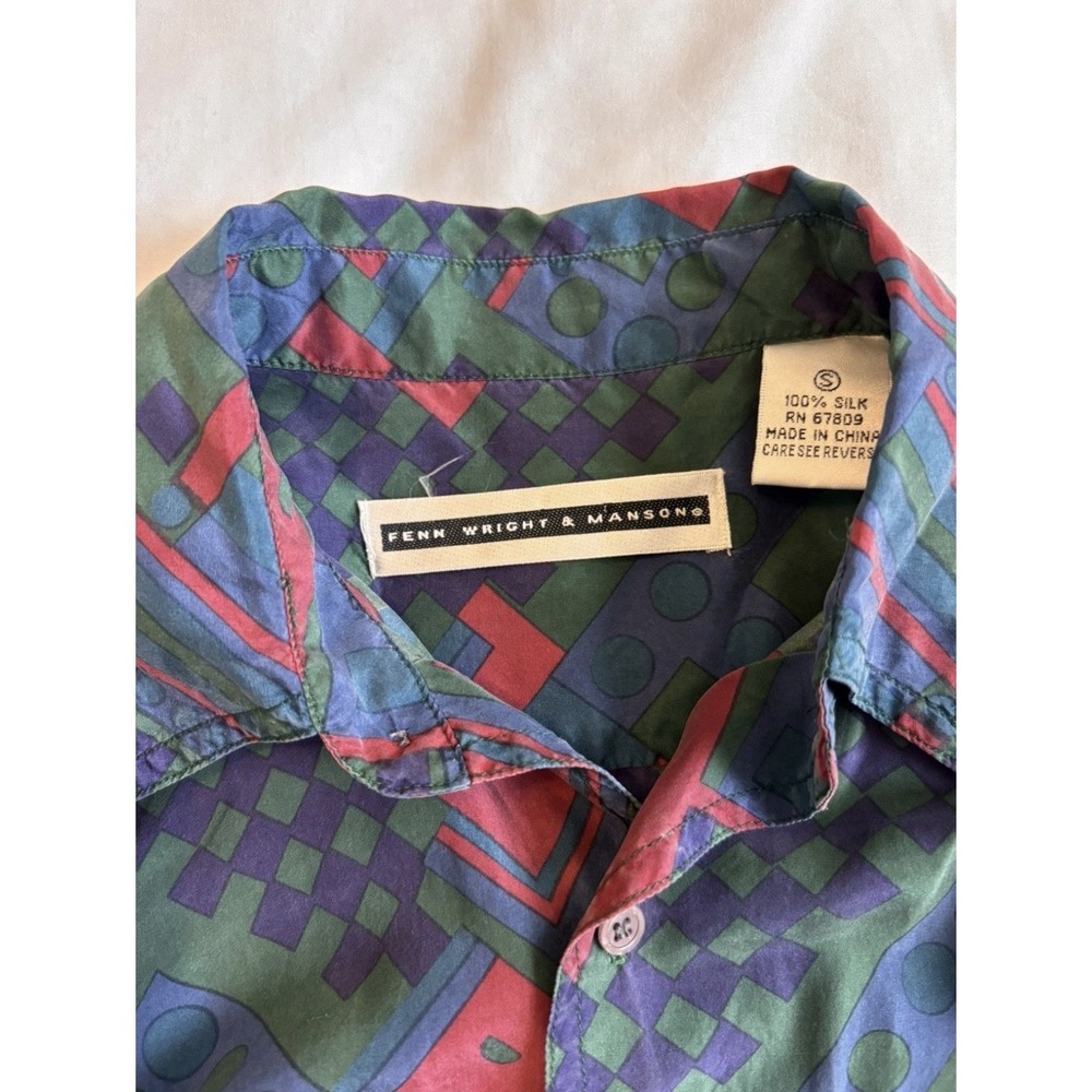 Vtg Fenn Wright Manson Silk Blouse S Geometric Jewel Tone Whimsigoth Abstract - Picture 7 of 9